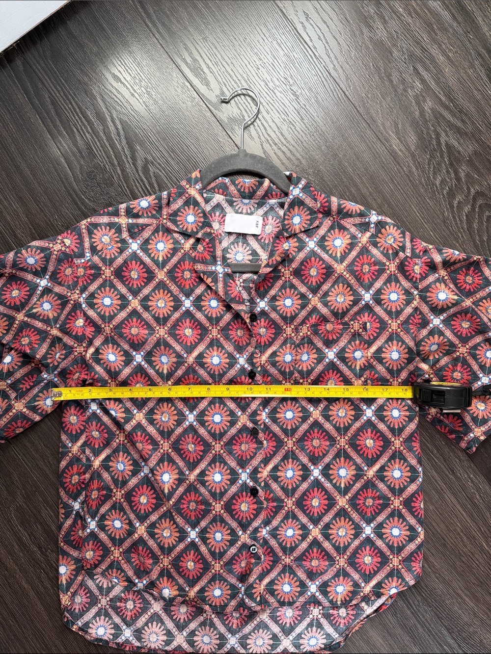 Floral Geometric Button-Up Shirt in Navy and Coral - Picture 3 of 4